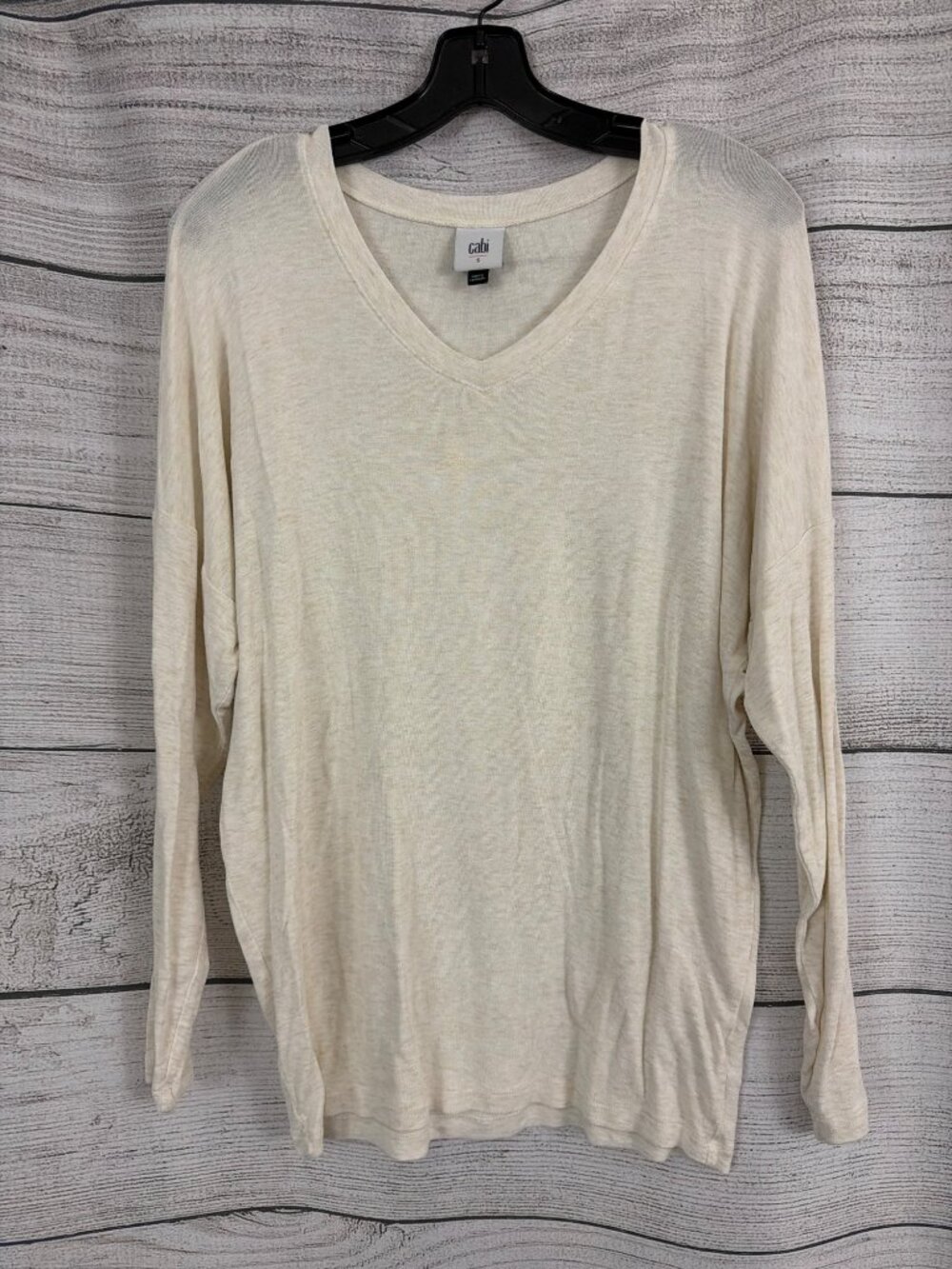CAbi Long-Sleeve Cream Lightweight Top Size S